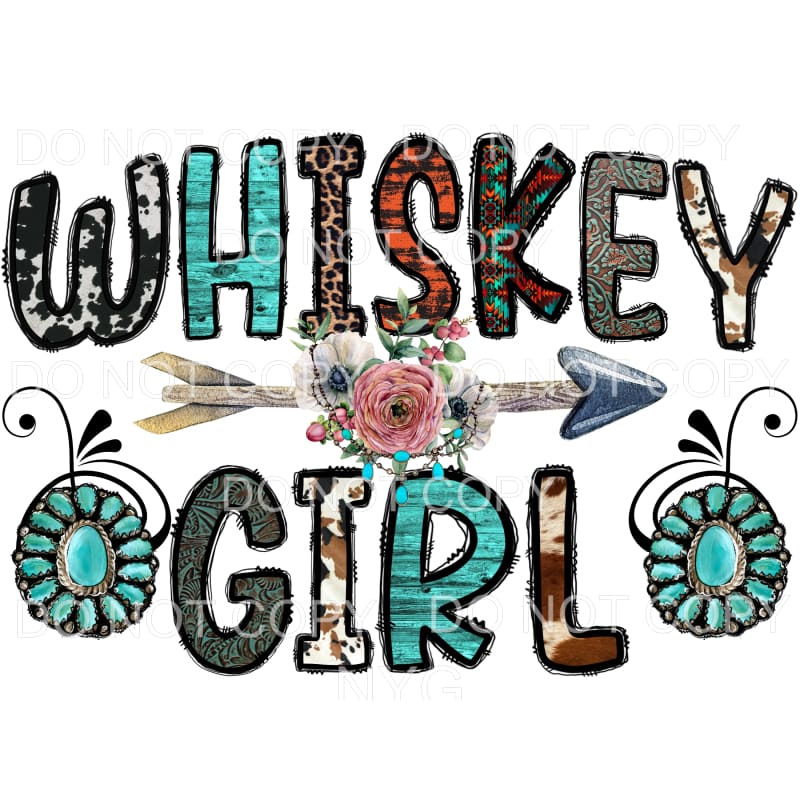 Whiskey Girl Arrow Flower Turquoise Sublimation transfers - 