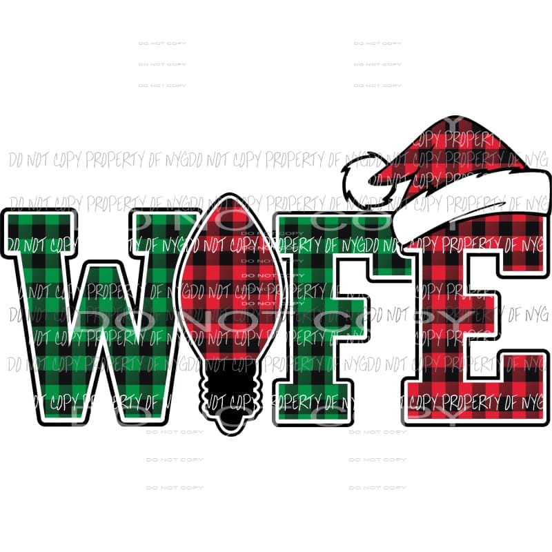 WIFE buffalo plaid santa hat bulb Sublimation transfers Heat Transfer