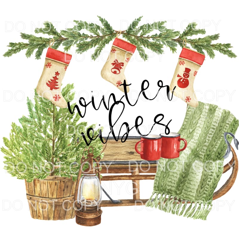 Winter Vibes Christmas Things Stockings Tree Sleight #1333 