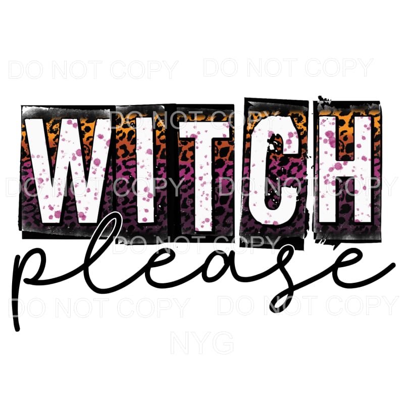Witch Please Purple Orange Leopard Block Letters #510 