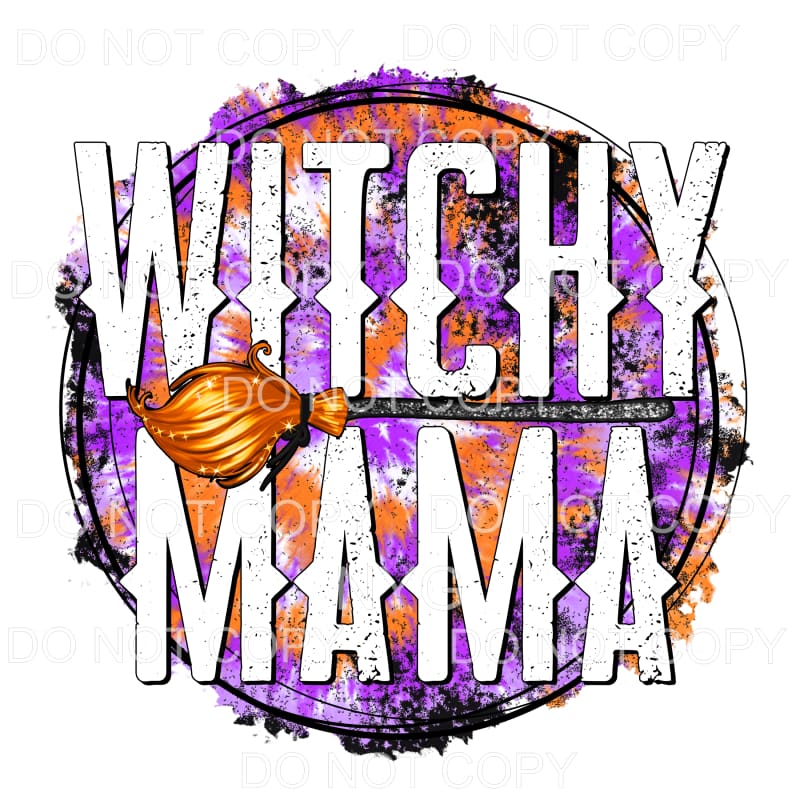 Witchy Mama Broom Orange Purple Tie Dye Grunge Circle #447 