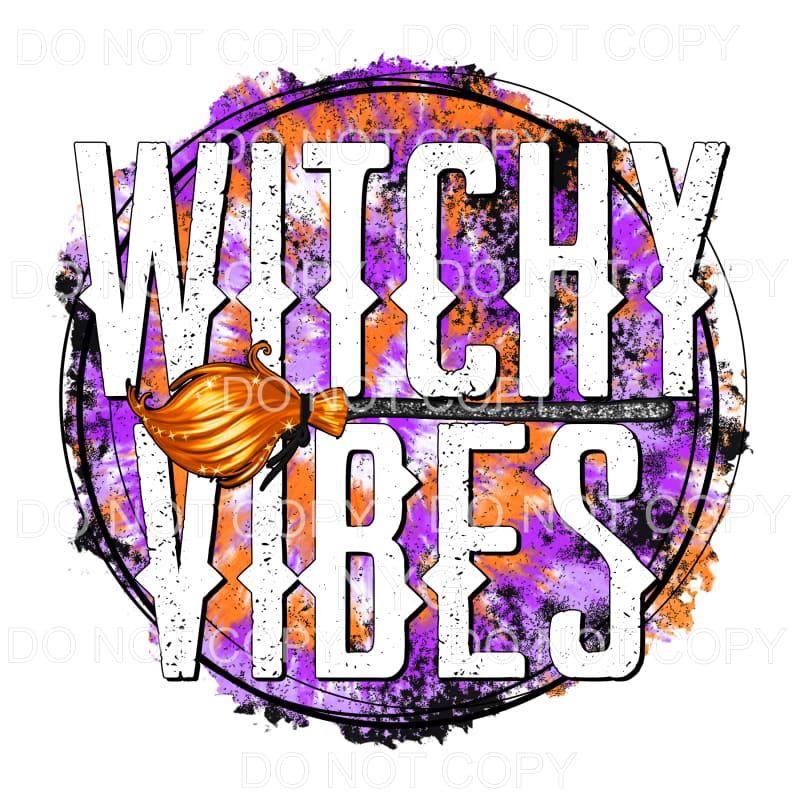 Witchy Vibes Orange Broom Green Purple Orange Tie Dye Grunge