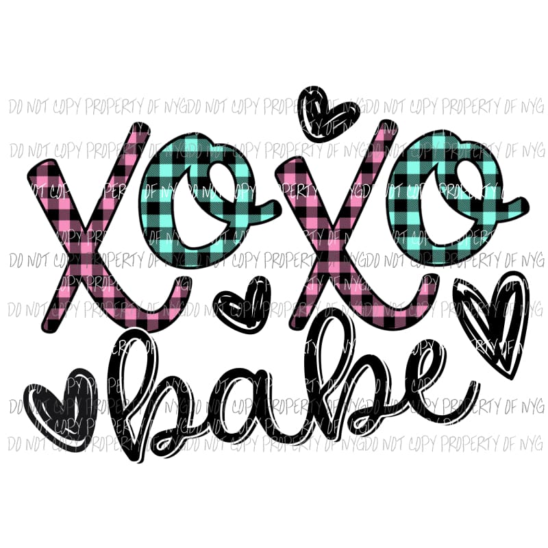 XOXO Babe pink turquoise plaid Sublimation transfers Heat Transfer