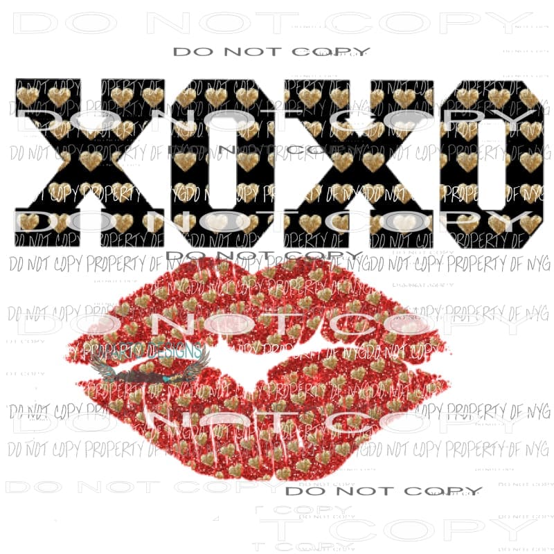 xoxo lips with gold hearts Sublimation transfers valentines day love Heat Transfer