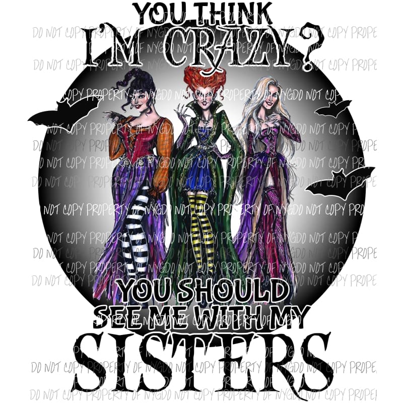 You think im crazy sisters Hocus Pocus Sublimation transfers Heat Transfer
